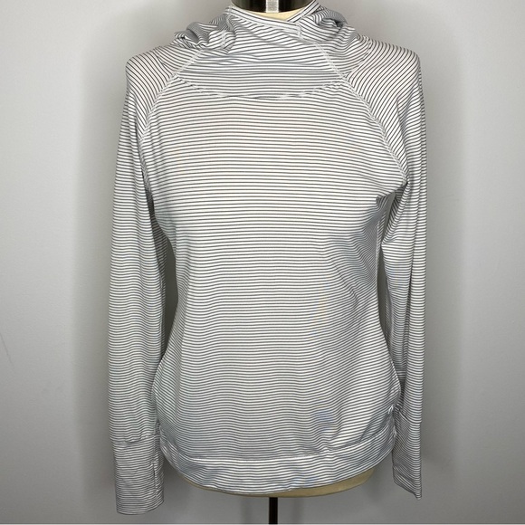 GapFit Breathe White and Black Striped Hooded Top - Picture 1 of 10